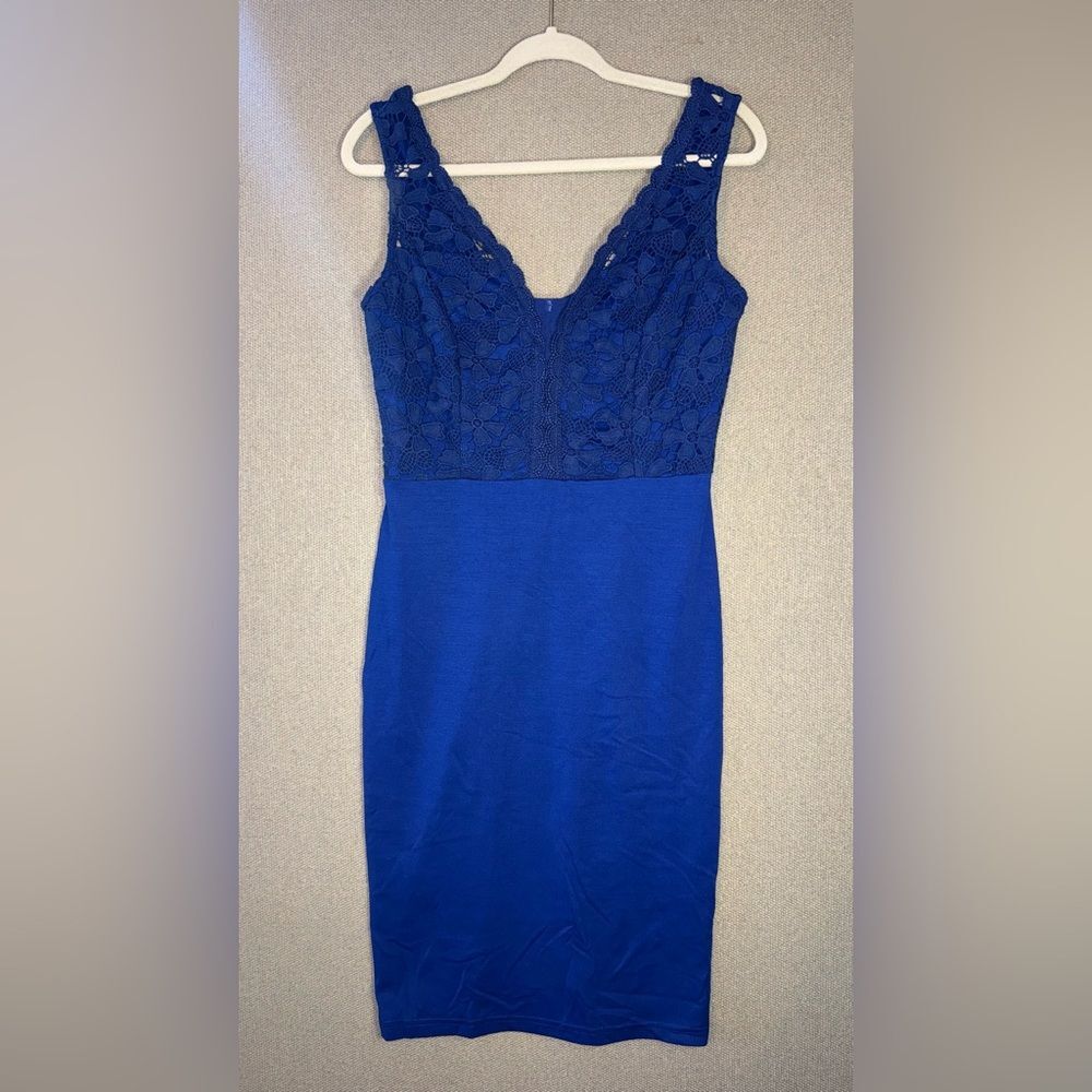 Grace Karin size medium Royal Blue tank lace Midi bodycon Dress
